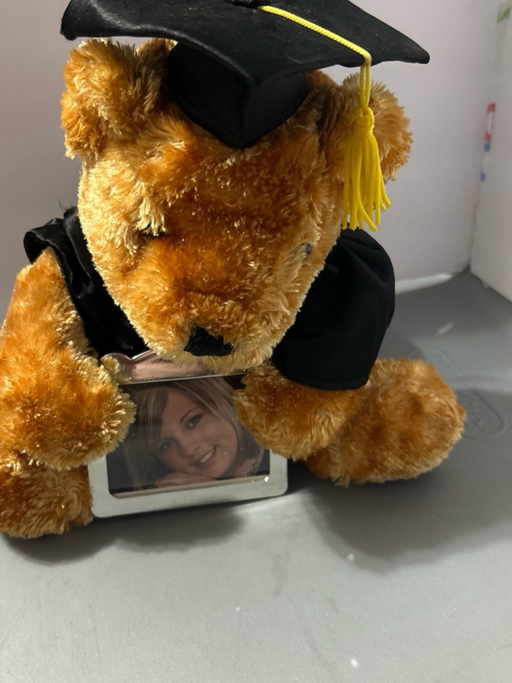 Graduation Teddy Bear Photo Frame Plush - Brown with Black Cap